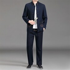 MJ-7805R冬男士长袖休闲加绒三件套套装中老年爸爸唐装风P288图片