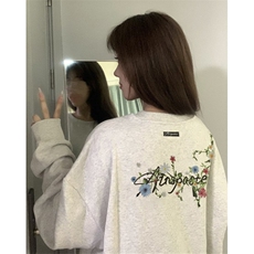 高街灰色花卉刺绣女秋冬季宽松慵懒风情侣圆领华棉卫衣WYL02，男装卫衣，星座1116A（原606A-3）