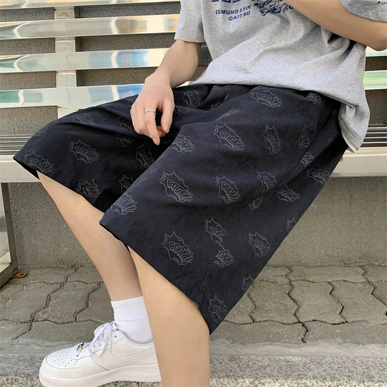 2023夏季新款港风外景宽松大码卡通印花潮流短裤1557-P30,男装休闲裤,星座914-3