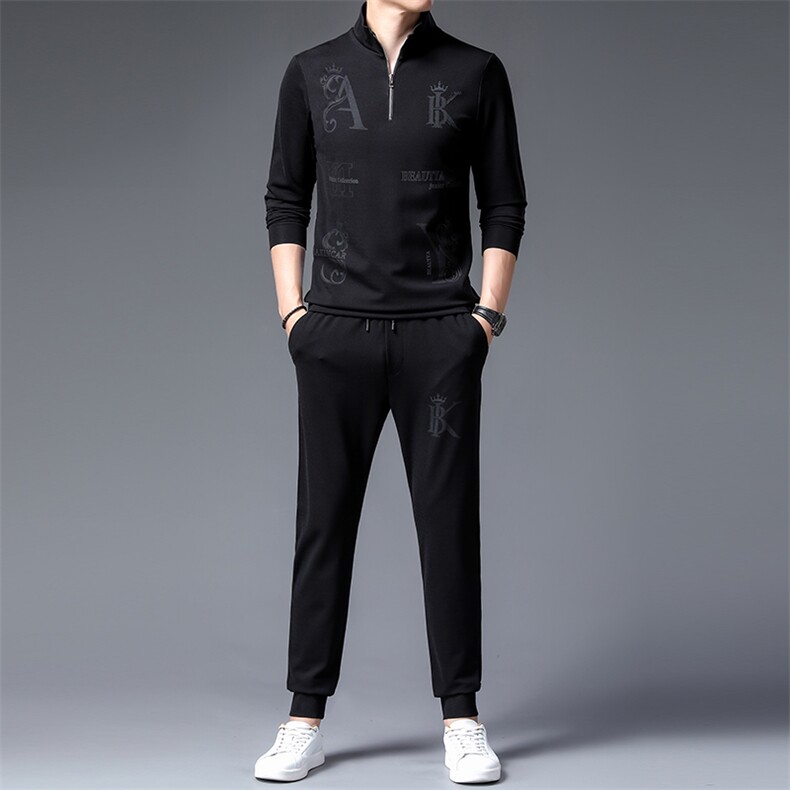男秋季运动套装中年男士休闲时尚印花外套裤子两件套ZLT8217-P155,男装休闲套装,电商B212（原钱塘6029）