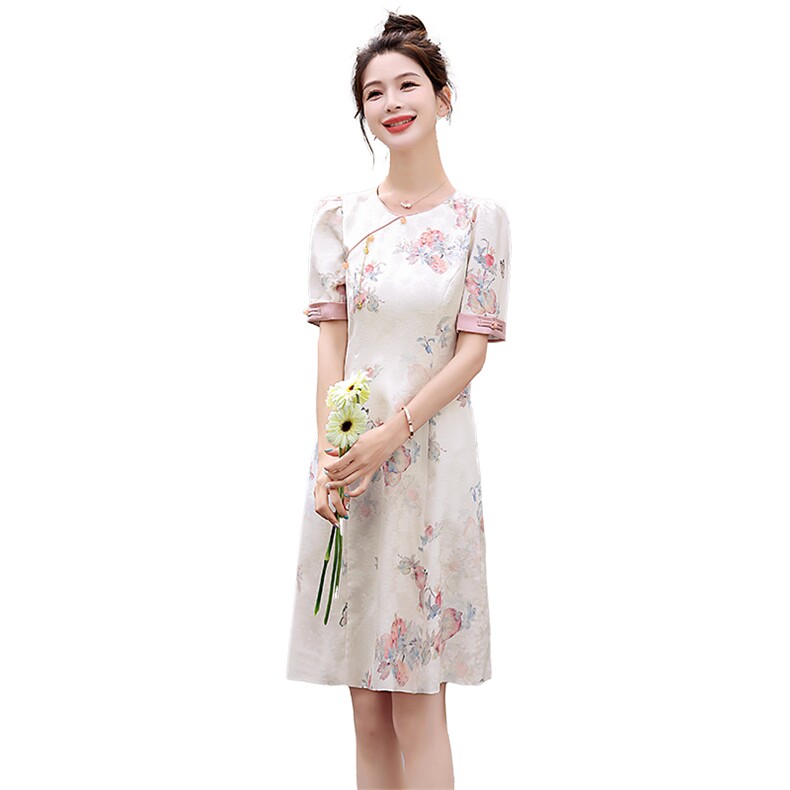 【现货----支持退现】新中式旗袍女2025夏季新款气质显瘦连衣裙,女装连衣裙,沁沁公主