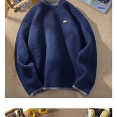 MY624-P42秋冬季加厚复古慵懒假两件圆领毛衣日系潮牌针织衫，男装针织衫/毛衣，电商B323A