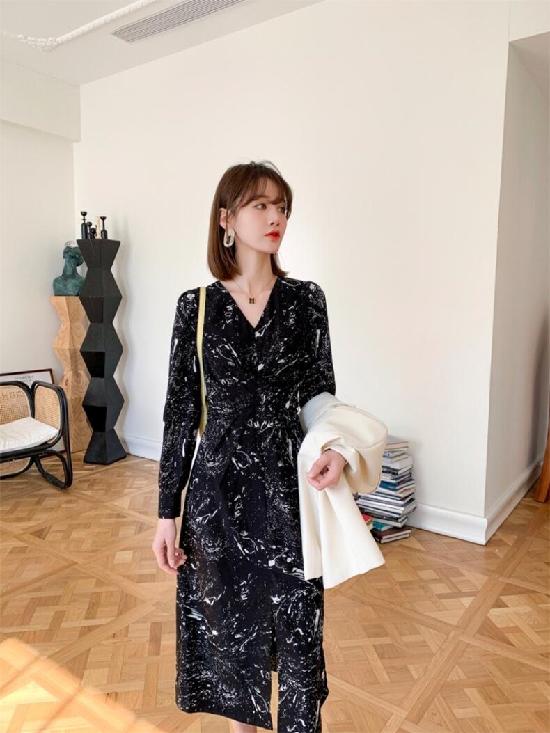 秋季新款韩版修身淑女气质高雅时尚连衣裙，女装连衣裙，荷塘月色