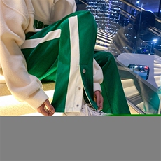 2025春夏原创灯芯绒撞色开衩脚休闲卫裤绿GK36-P55，男装休闲裤，电商B277A（原A068）