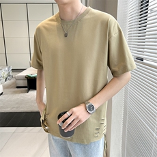 店主风夏季纯棉短袖T恤男2026新款轻熟风纯色破洞半袖TX31-P38，男装T恤，星座301C-5