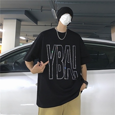 T恤潮流圆领男港风烫钻2026夏季新款短袖时尚B299-X5290-P40-控59，男装T恤，电商A061-1