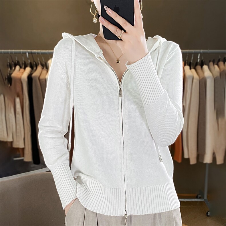 秋冬季棉加厚简约休闲运动风拉链帽衫，女装针织衫/毛衣，阁惠羊绒