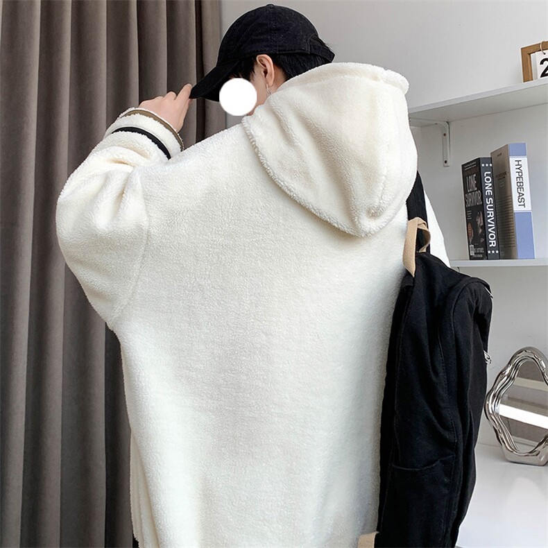 秋冬港风羊羔绒上衣潮加绒连帽百搭卫衣外套男女985-P90控价128,男装卫衣,电商A441-1