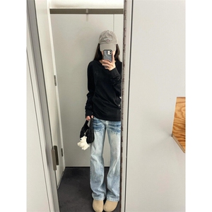 【有货】NZ455CC-特P42 冰蓝闪电纹水洗牛仔裤男女宽松裤子图片