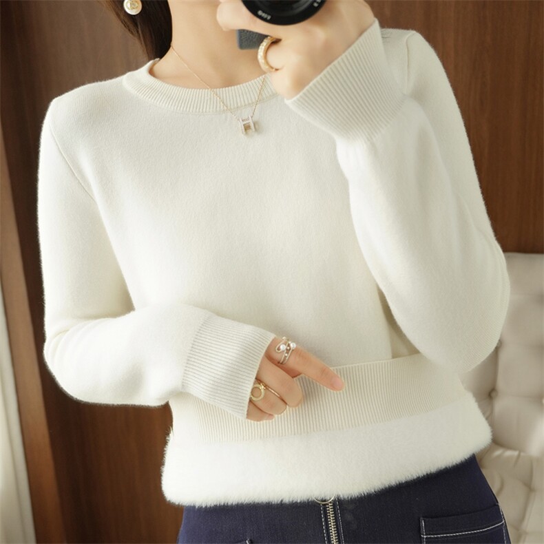 水貂绒加厚保暖毛衣女套头短款小个子秋冬装新款宽松外穿上衣毛衣，女装针织衫/毛衣，春韵羊绒