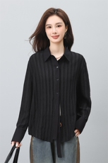 时尚百搭黑色条纹长袖衬衫女宽松显瘦气质上衣春秋季新款女装，女装衬衫，叶笙衣