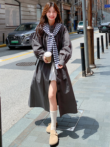 复古氛围立领压褶腰带风衣外套女2025春秋季新款显瘦气质长款外套图片