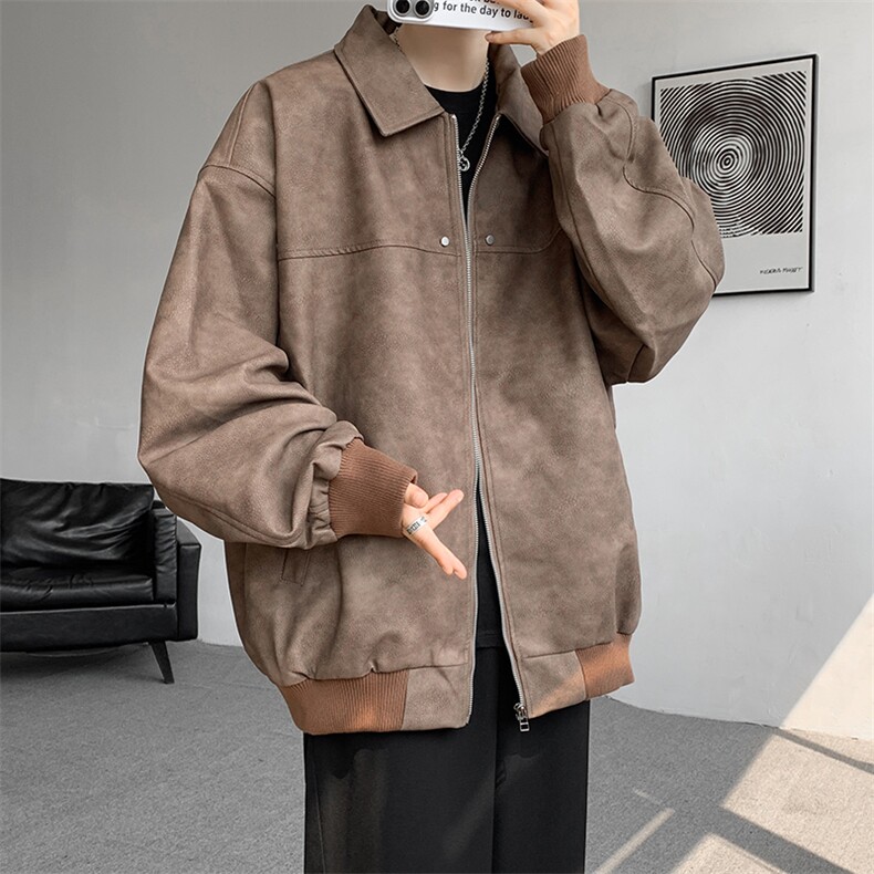8XL-M脏脏痞帅皮衣外套男秋冬加厚PU皮夹克宽松大码皮袄JK006P95,男装夹克,电商B312