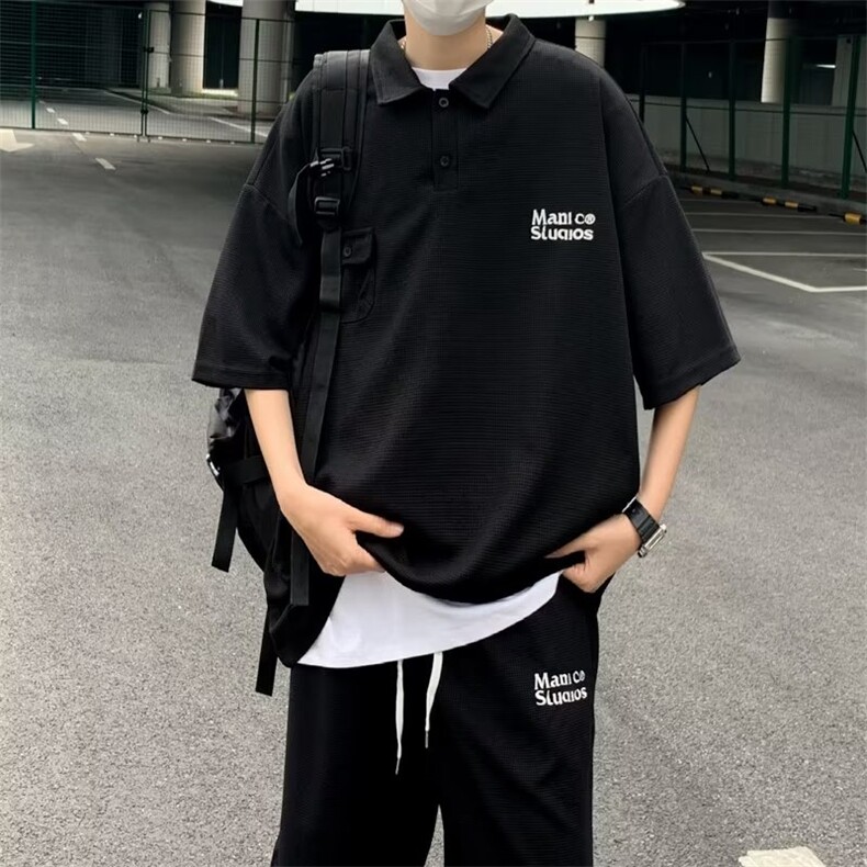 夏季日系五分袖POLO衫潮流休闲套装男ins新款慵懒五分裤文艺流行,男装Polo衫,星座1013