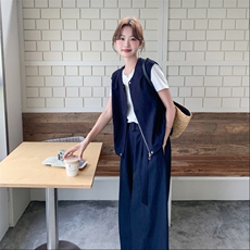 休闲马甲女夏季新款小香风减龄阔腿裤T恤三件套，女装套装/套裙，秀美人生