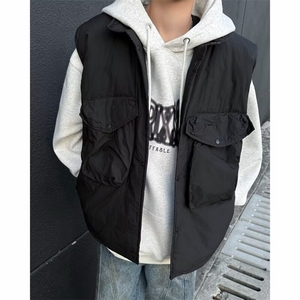 美式复古潮牌大口袋纯色马甲保暖无袖坎肩棉服FM51P68