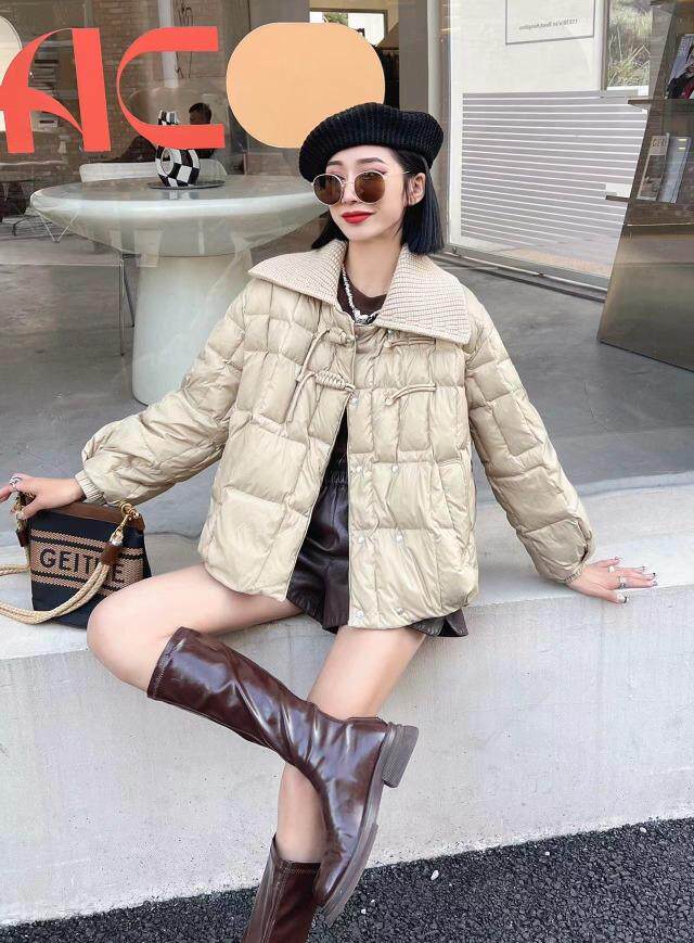 [现货]羽绒服拼接毛线领，两色，两码，女装羽绒服，依柏璐(1F)