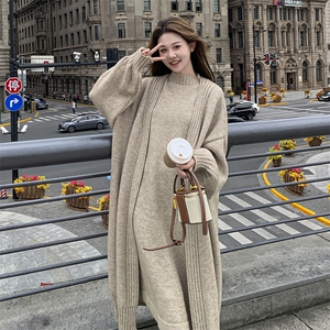温柔慵懒风针织连衣裙套装女2025年秋冬季新款显瘦毛衣开衫两件套