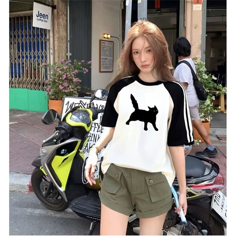 抖音得物品质二开240克宽松纯棉美式潮牌插肩三杠织带短袖T恤,男装T恤,电商A486