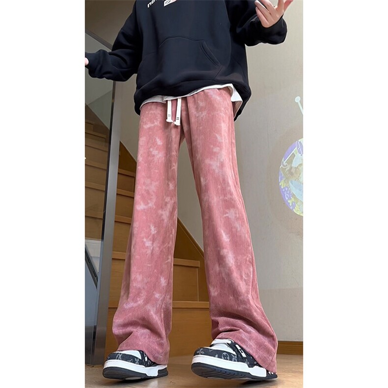 秋季扎染灯芯绒长裤Q5585-TP3558复古宽松休闲直筒裤子男女,男装休闲裤,电商A102