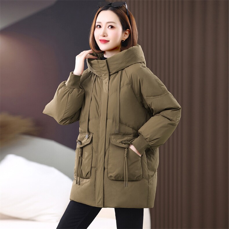 长期有货连帽羽绒服女中长款2024冬季新款宽松加厚白鸭绒外套,女装羽绒服,璐依舞