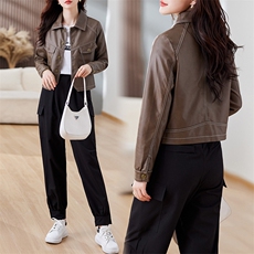 皮衣外套女2023年秋冬新款水洗皮机车服显瘦pu皮夹克韩版短外套潮，女装皮衣，潮流依族