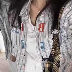港味复古高街刺绣条纹衬衫女2025秋季新款设计感别致长袖上衣外套图片