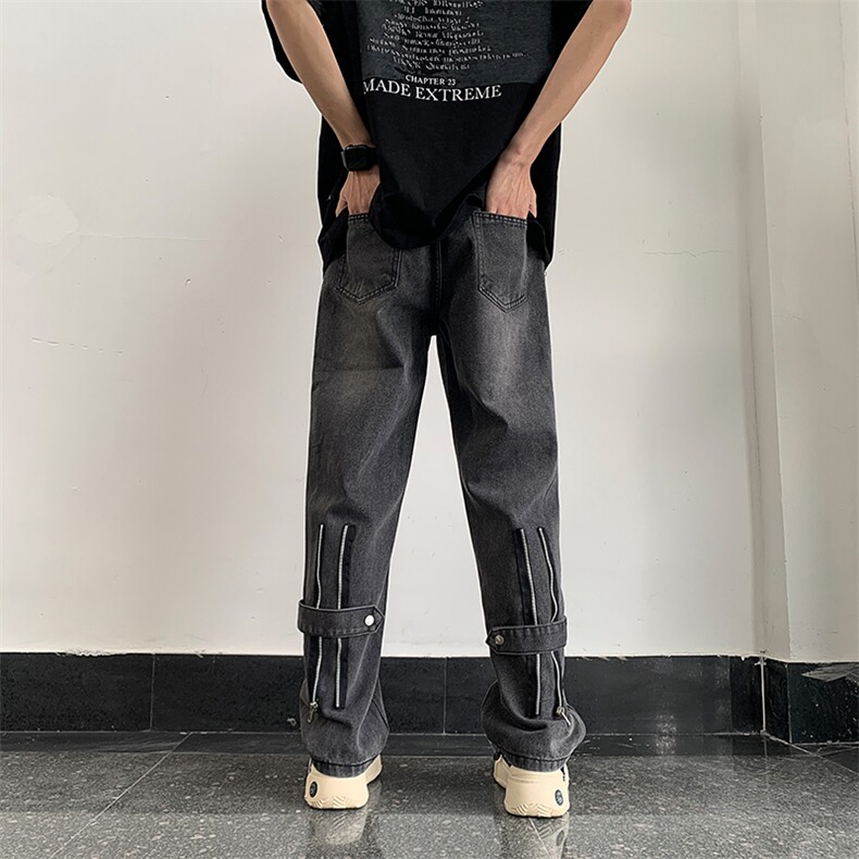 春季美式vibe裤子男款小众设计感水洗拉链黄泥色牛仔裤 K6351-P45图片