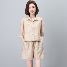 夏季冰丝套装女2024新款高端夏装妈妈天丝洋气时尚短裤两件套，女装套装/套裙，希欧阁