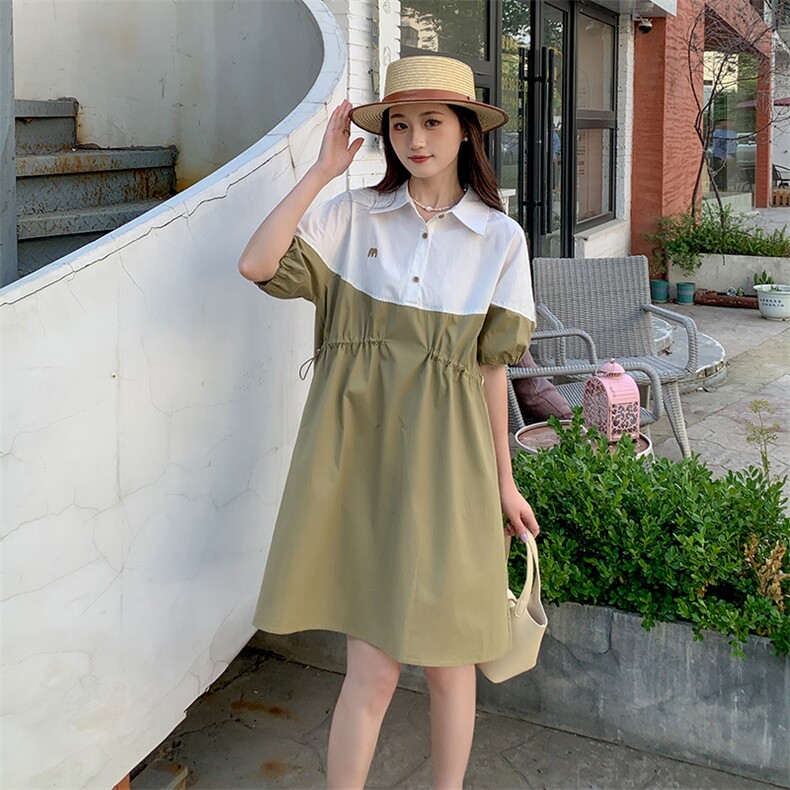 《现货新品》撞色拼接翻领宽松舒适连衣裙，女装连衣裙，MQ