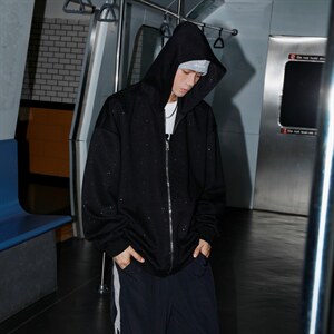 2026港风重磅320克华棉满天星情侣连帽开衫卫衣男KS77864特P68控，男装卫衣，星座227-7