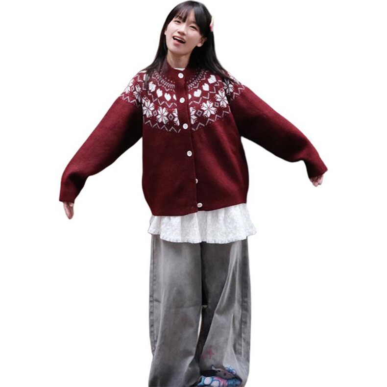 重磅秋冬装北极绒开衫毛衣美式复古休闲圣诞慵懒风提花针织衫外套,男装针织衫/毛衣,电商A486