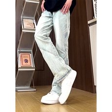 美式高街设计感拼接牛仔裤男潮牌宽松水洗做旧阔腿裤K505批60控78，男装牛仔裤，星座218-5
