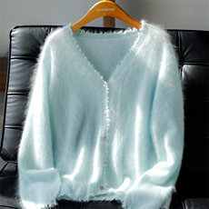 纯山羊绒拉绒LP女开衫V领外套2025秋冬新款，女装羊绒衫，绒知纯羊绒