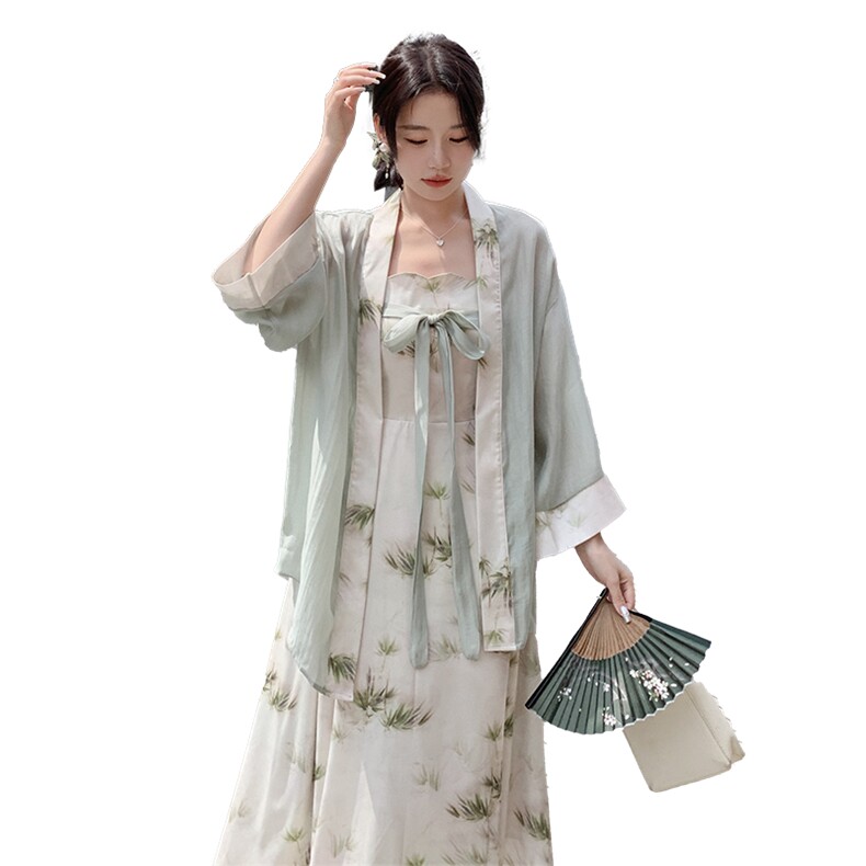 新中式风两件套连衣裙女高腰显瘦气质优雅吊带长裙2913P135K198,女装连衣裙,2C029