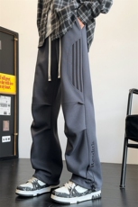 春季潮流美式高街垂感褶皱设计三条杠宽松直筒长裤A436-817-P35，男装休闲裤，电商A436