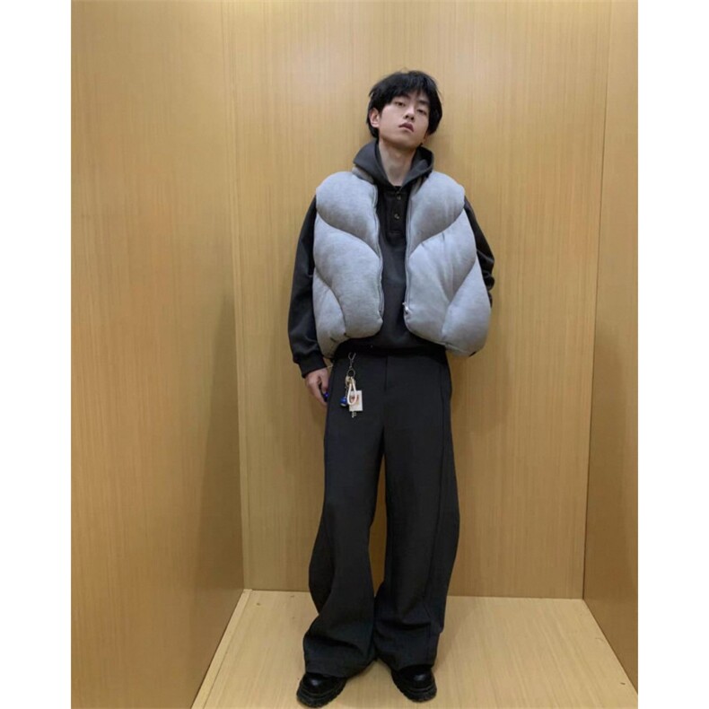 WT123-P110灰色空气层棉服背心马甲VIBE解构廓形可收缩下摆网图,男装背心/马甲,星座1501-3