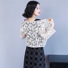 2023年夏季绣花开衫短款修身百搭蕾丝衫/雪纺衫时尚潮流，女装蕾丝衫/雪纺衫，婵米儿
