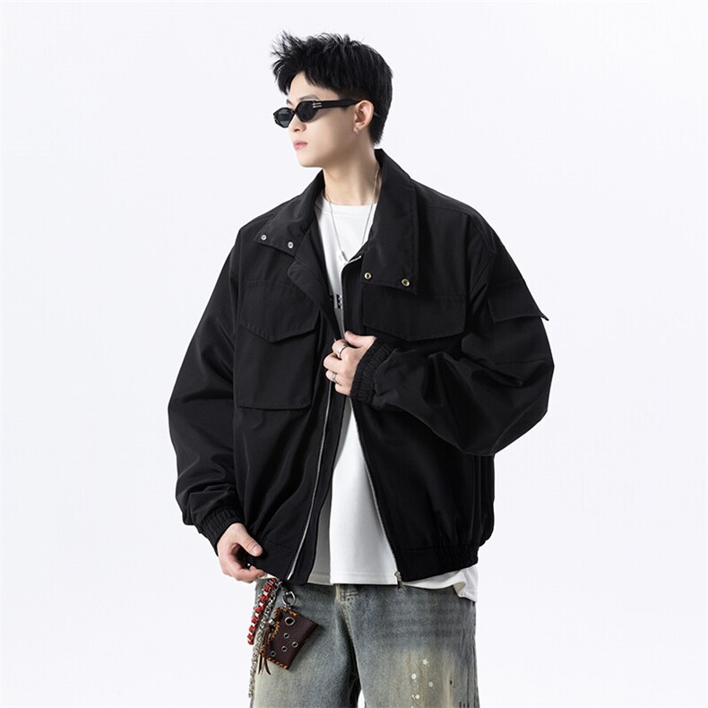 春季港风日系复古纯色贴袋拼接款翻领夹克男XZ213-JK18-P88控118,男装夹克,星座213