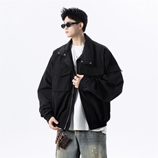 春季港风日系复古纯色贴袋拼接款翻领夹克男XZ213-JK18-P88控118，男装夹克，星座213