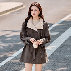 现货2026年秋季新款中长款拼色潮休闲风衣外套，女装风衣，依如秀(原杭风阁)