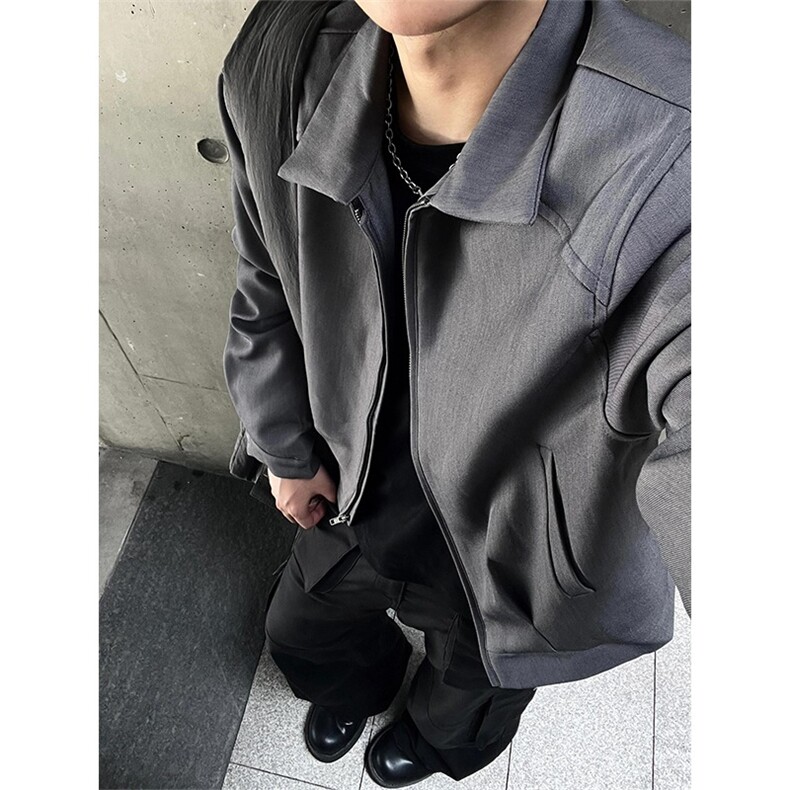 网图 美式短款垫肩行政西装夹克男黑色工装外套 1001-1-J9601-P63图片