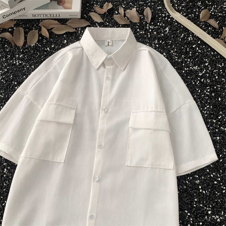 日系纯色短袖衬衫帅气工装上衣潮牌港风宽松衬衣XC57P25,男装T恤,星座1013-1