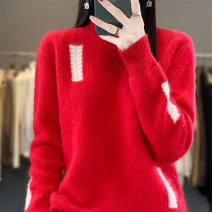 半高领毛衣女2024秋冬新款洋气套头纯色羊毛衫宽松外穿上衣慵懒风图片