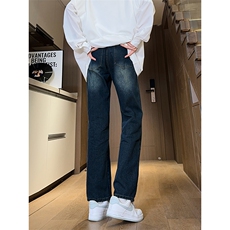 现货主推渐变复古蓝微喇直筒松紧腰休闲牛仔裤男女K5809-P50控69，男装牛仔裤，星座205