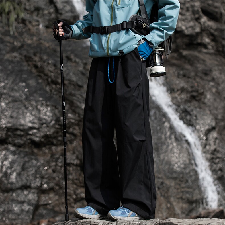 机能风登山裤子男生春秋季褶皱拼接设计潮牌宽松直筒阔腿运动长裤,男装休闲裤,电商B315
