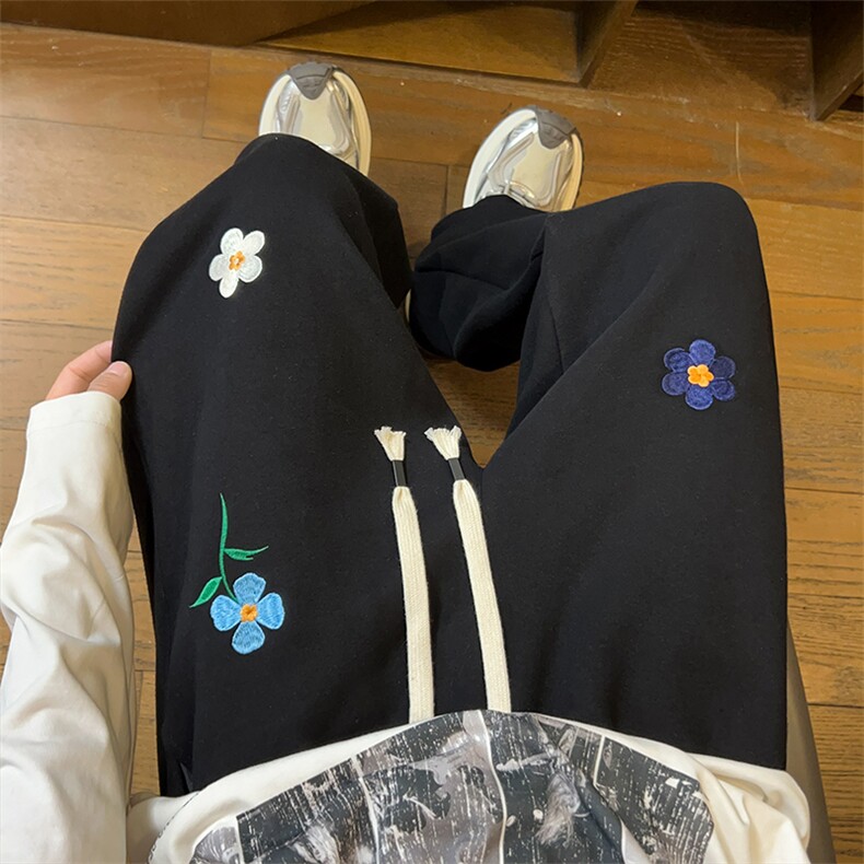 秋季新款华棉卫裤花朵刺绣小众设计大码休闲裤男K5774-特P40控78,男装休闲裤,电商A001-1
