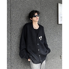 紫色百搭V领针织开衫男女冬新款胸针宽松慵懒风毛衣外套MZ701-P61，男装针织衫/毛衣，星座412-3