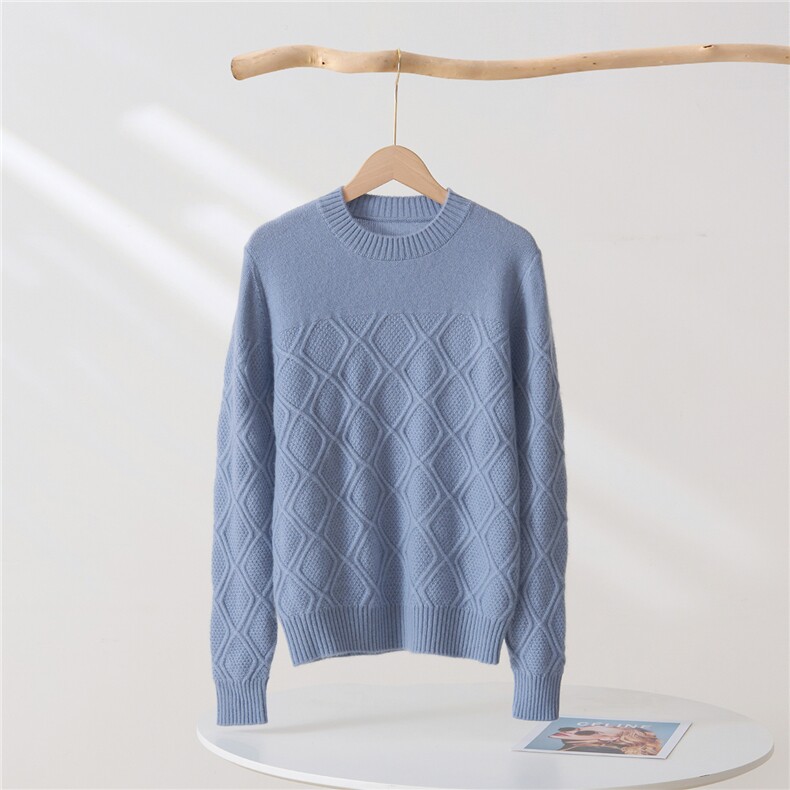 2025年新款百搭菱形提花圆领长袖羊绒衫，童装儿童羊绒衫，轩曦羊绒