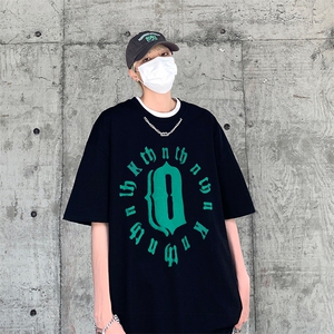 B239-1270-P38 自带项链 美式字母印花 夏季高克重落肩袖 短袖t恤图片
